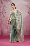 Premium Pista Silk Saree with Real Mirror & Glitter Dori Work