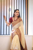 Soft Lichi Silk Jacquard Saree in Cream & Maroon