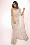 Ivory Butterfly Soft Net Saree with All-Over Sequin Embroidery