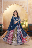 Multi-Panel Embroidered Faux Georgette Lehenga Choli with Dupatta