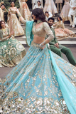 Celestial Aqua Blue Fox Georgette Mirror Work Lehenga