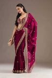 Maroon Frandy Satin Silk Saree with Sequins & Jari Dori Embroidery