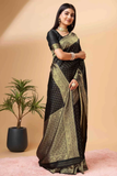 Elegant Black Banarasi Art Silk Saree with Golden Zari Work