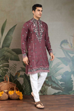 Cocoa Brown Viscose Silk Embroidered Kurta Set
