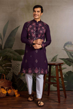 Purple Embroidered Kurta Set with White Pant
