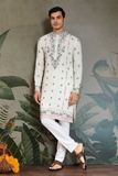 White Viscose Silk Embroidered Kurta Set
