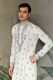 White Viscose Silk Embroidered Kurta Set