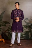Purple Embroidered Kurta Set with White Pant