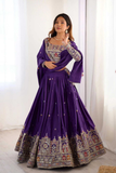 Royal Purple Chinon Embroidered Semi-Stitched Lehenga Choli with Sequins Dupatta