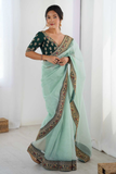 Net Wedding Wear Saree with Embroidered Border Lace