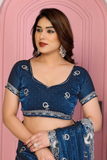 Royal Blue Fendy Chiffon Silk Embroidered Saree with Blouse Piece