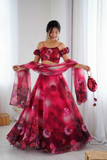 Radiant Red Organza Digital Print Lehenga Set