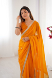 Elegant Yellow Fandy Saree with Beads & Sequin Embroidery