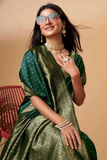 Elegant Green Banarasi Art Silk Saree with Golden Zari Work