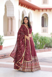 Wine Elegant Vichitra Silk Heavy Embroidered Lehenga Set