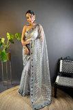 Designer Butterfly Net Saree with Stone & Foil Thread Embroidery Work
