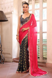 Embellished Sequinned Viscose Saree in Navy Blue & Pink