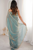 Teal Tissue Fandi Silk Dropline Sequin Border Saree