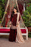 Wine Velvet Moti Work Palazzo with Organza Silk Dupatta