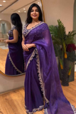 Designer Purple Rangoli Silk Saree with Golden Jari & Embroidery Lace Border