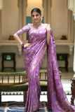Purple Kanjivaram Banarasi Silk Saree with Rich Zari Weaving & Jacquard Blouse