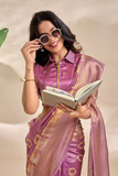 Mauve Soft Silk Blend Saree with Golden Tie-Dye & Zari Border