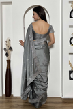 Elegant Grey Rangoli Silk Saree with Sequins & Stone Work