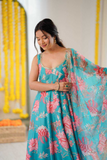 Aqua Blossom Muslin Gown Set