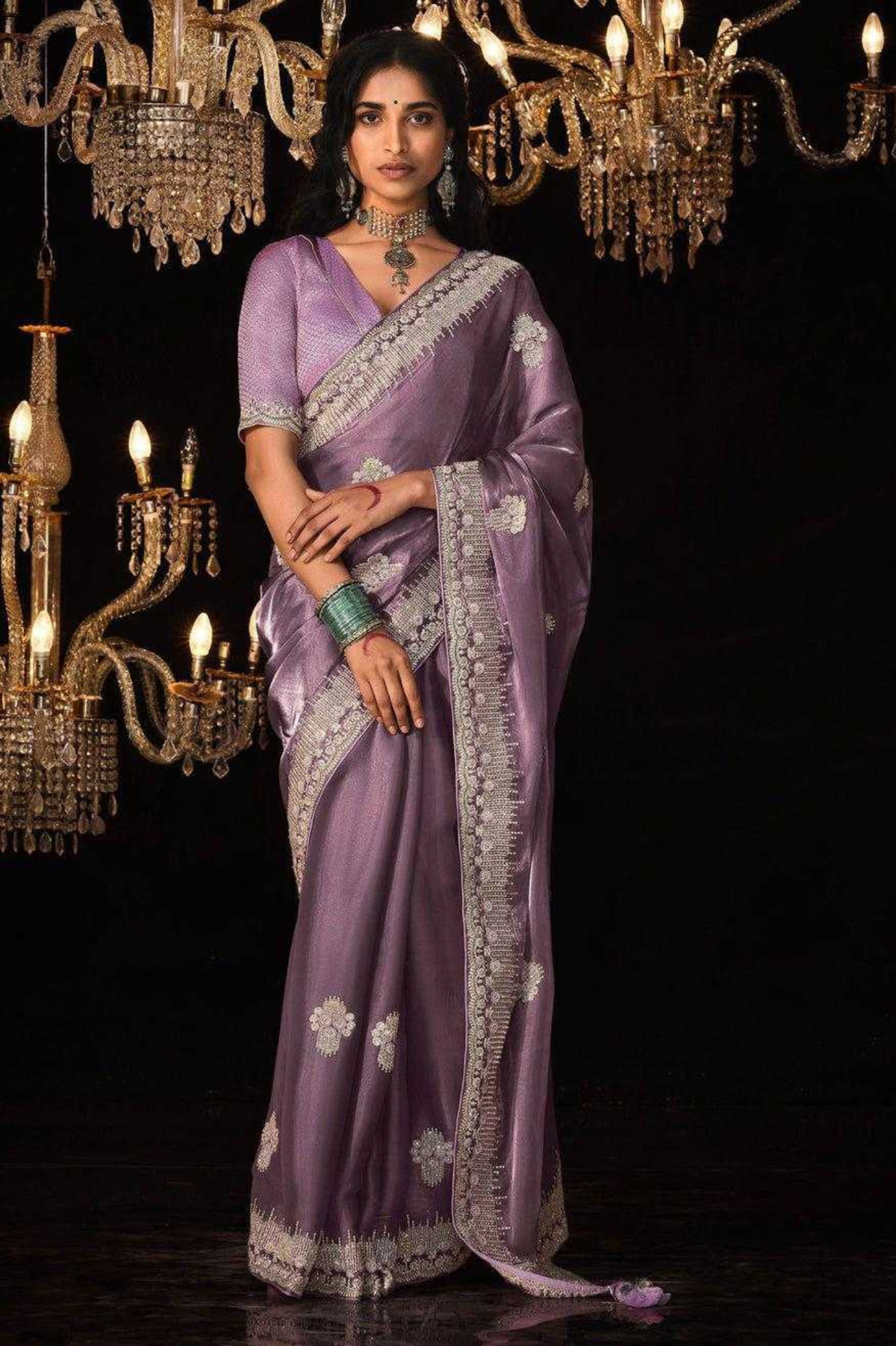 Premium Crystal Silk Saree with Sequin & Zari Embroidery