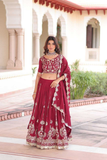Maroon Vichitra Silk Sequins & Thread Embroidered Bridal Lehenga Set