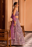 Burgundy Net Sequins & Thread Embroidered Bridal Lehenga Set