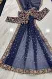 Navy Blue Organza Saree with Zari, Sequins & Thread Embroidery Work