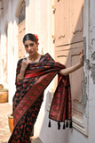Black Extra Soft Pashmina Silk Saree with Kashmiri Jal Weaving & Zari-Meena Work
