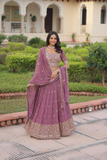 Burgundy Faux Georgette Zari & Sequins Embroidered Lehenga Set