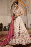 Designer Tissue Embroidered Lehenga Choli with Matching Dupatta – Cream & Red