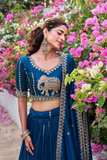 Elephant Motif Vichitra Silk Embroidered Lehenga Choli Set with Dupatta