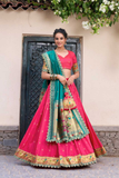 Royal Paithani Pink & Teal Jacquard Silk Bridal Lehenga