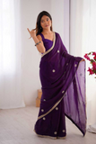 Elegant Purple Fandy Saree with Beads & Sequin Embroidery