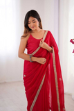 Elegant Red Fandy Saree with Beads & Sequin Embroidery