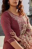 Mehroon Grace – Cotton Silk Kurta Pant Dupatta Set