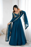 Teal Royale Faux Georgette Embroidered Suit Set with Dupatta - kavyo.in