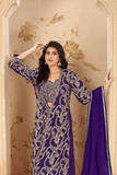 Elegant Purple Chinon Embroidered Jacket Set with Dupatta