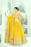 Embroidered Star Georgette Yellow Lehenga Choli with Dupatta