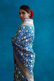 Teal Jaal Banarasi Soft Silk All-Over Gold Zari Saree