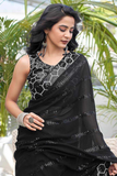 Black Heavy Georgette Saree with All-Over Sequin Embroidery and Fancy Lace Border