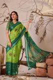 Premium Linen Cotton Green Saree with Digital Patola & Ikat Print