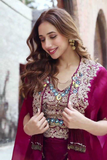 Elegant Maroon Indo-Western Drape Set with Embroidered Blouse