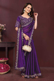 Purple Premium Rangoli Silk Saree with Embroidery Lace Border & Heavy Blouse Work