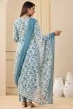 Aqua Bloom Rayon Printed Kurti Pant Set with Dupatta