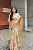 Soft Gold Banarasi Tissue Saree with Floral Print & Zari Detailing
